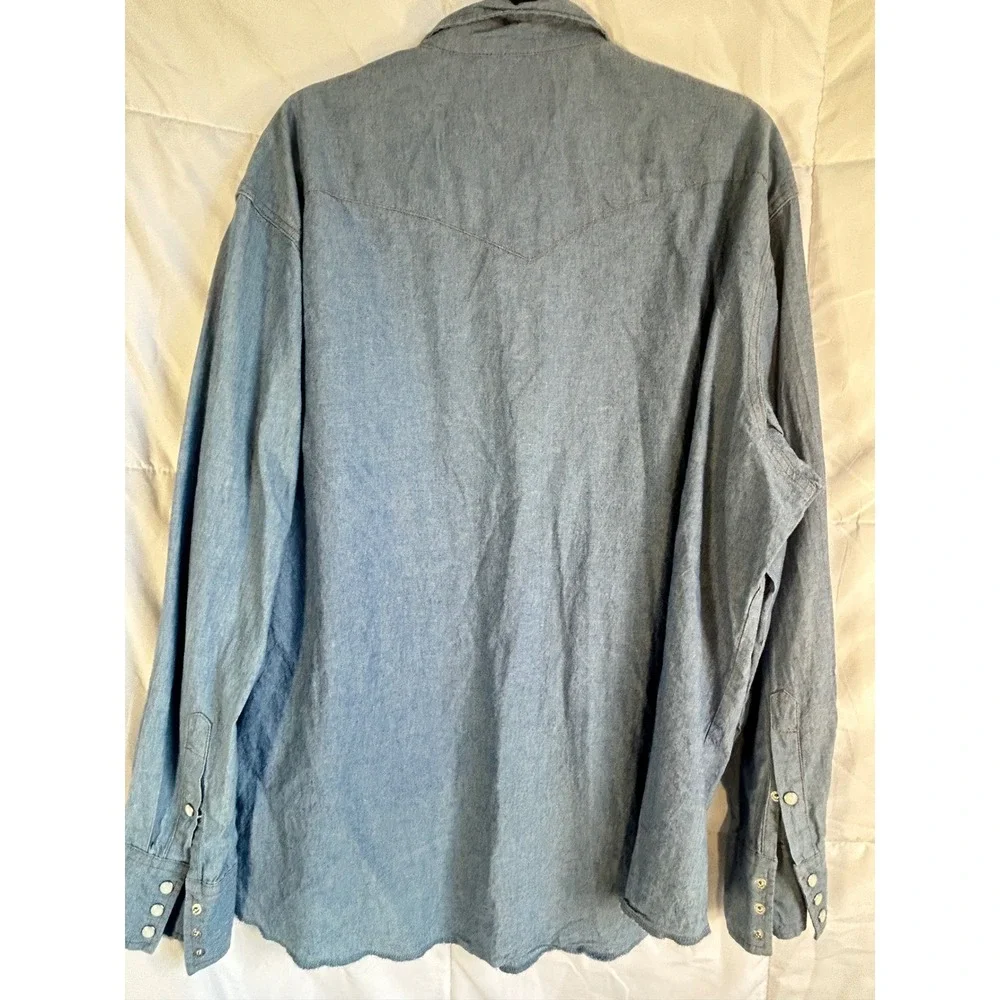 Wrangler Mens Long Sleeve Denim Western Shirt XXL‎ Blue Cotton Western Style - Picture 7 of 8